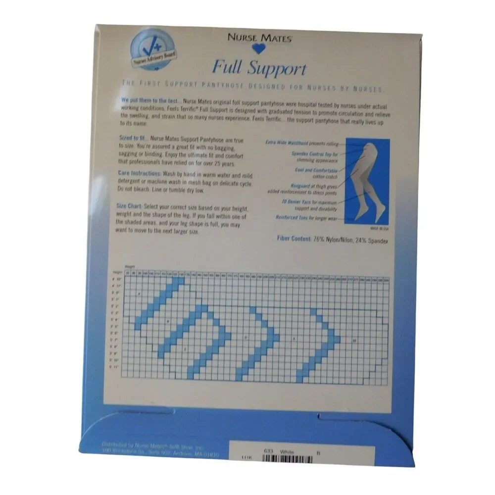 Nurse Mates Full Support Hosiery 6mmHg Compression Control Top White Sz B‎ 81500